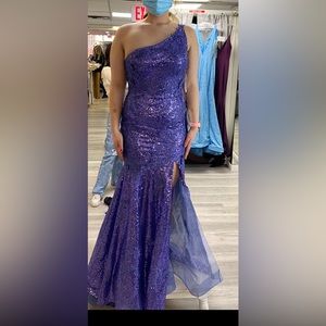 Sheri Hill periwinkle one shoulder prom dress